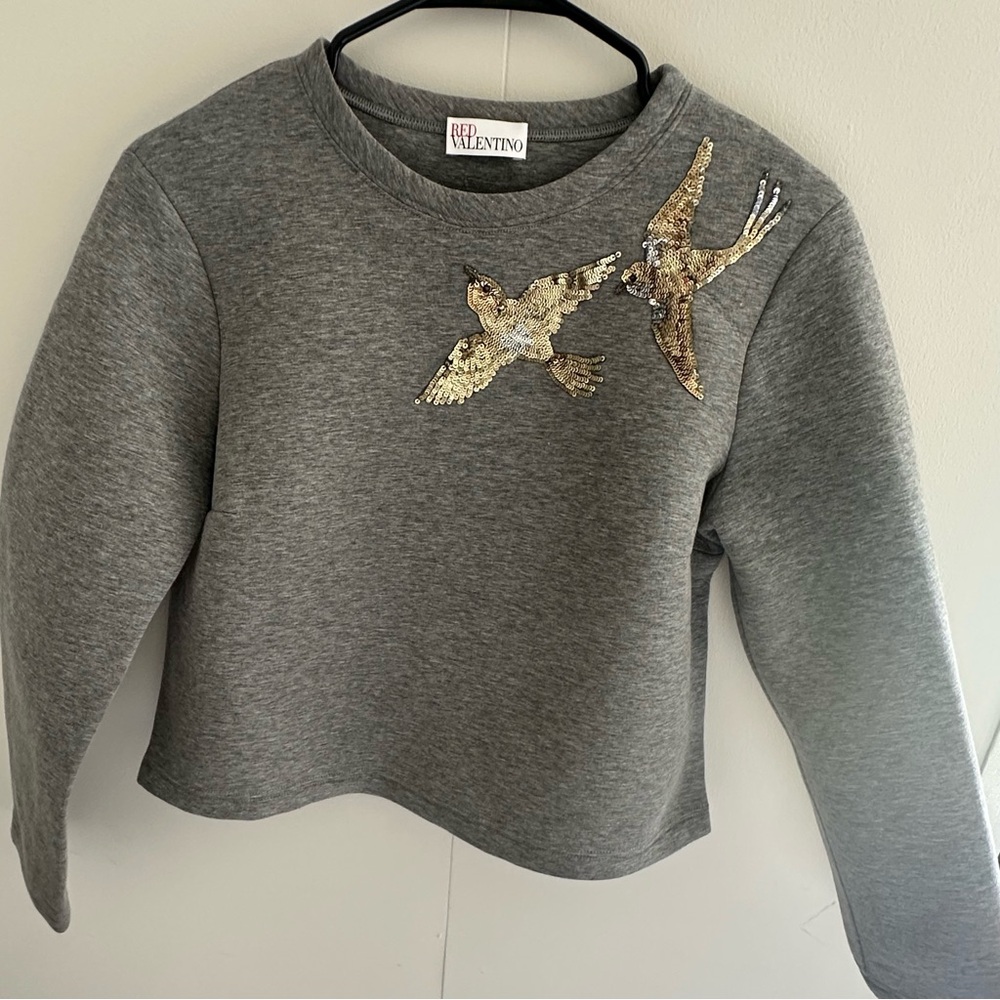 RED Valentino Gray Sweatshirt with Elegant Bird Embellishment